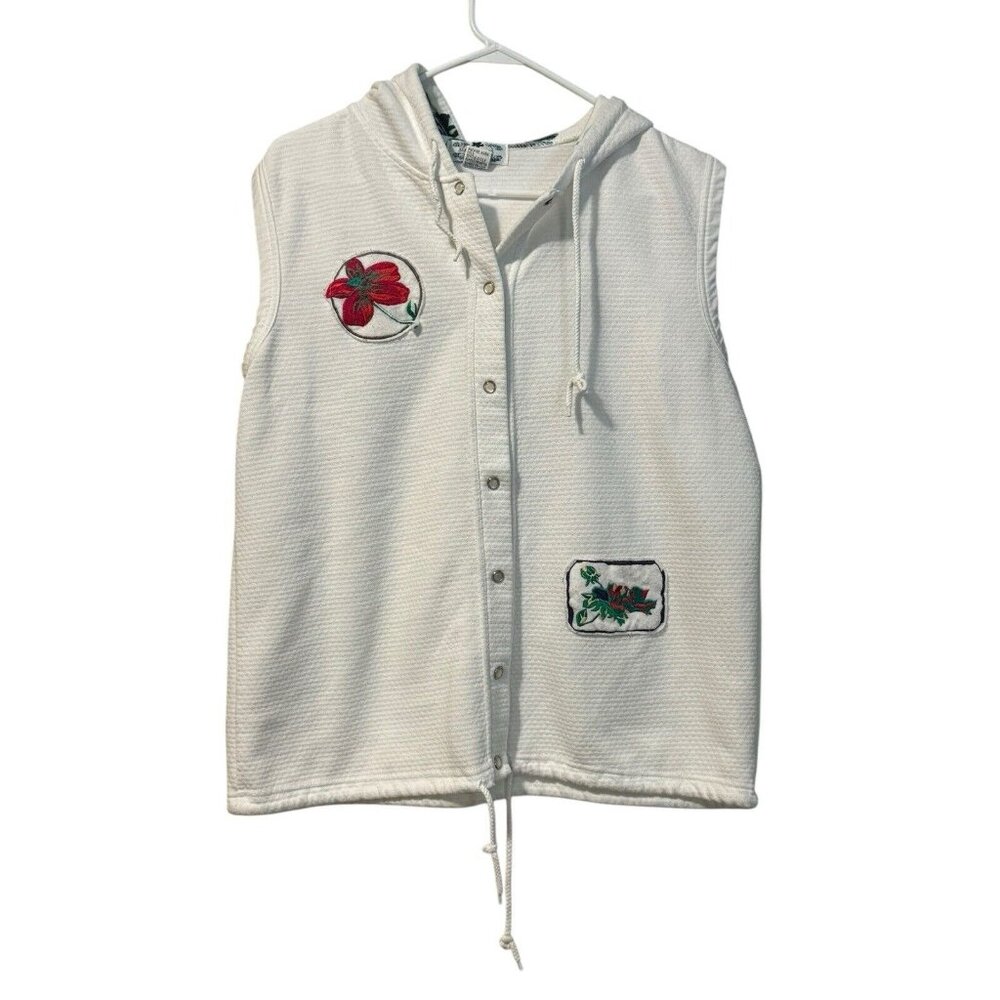 Gina Peters Grandamacore Sweater Vest Women Medium Cardigan Hooded Floral Snap‎